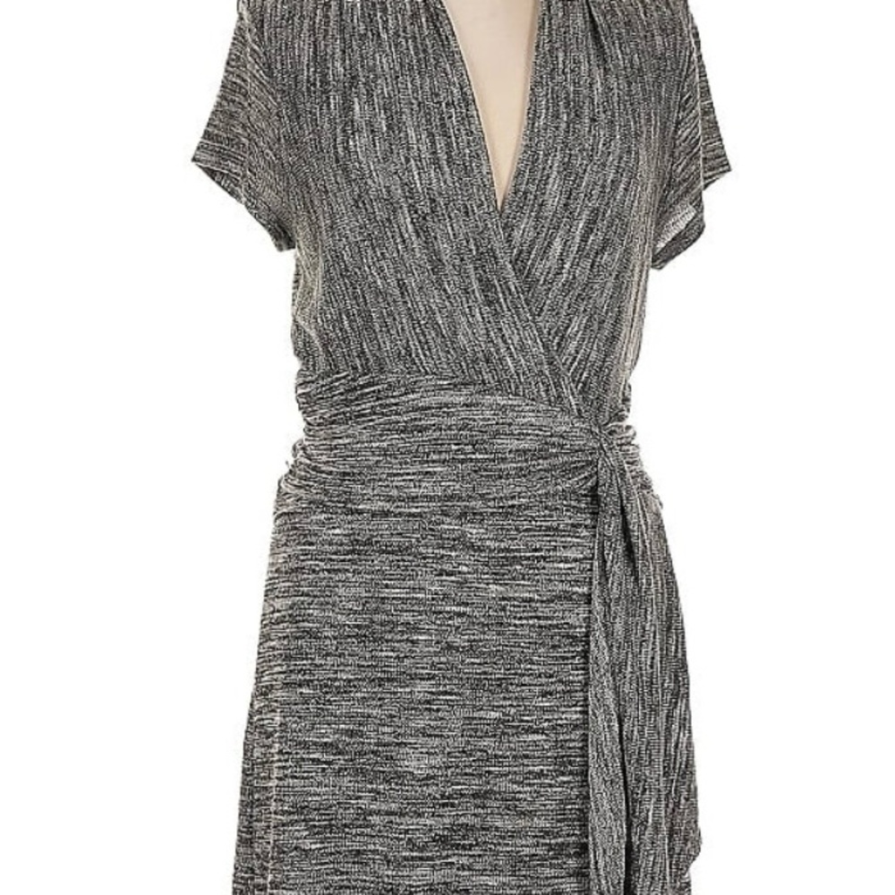 Mauve - Charcoal Faux Wrap Midi Dress